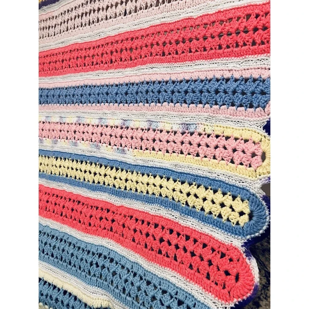 Handmade Crocheted Throw Blanket Multicolor 60 x 54  Afghan Heirloom Gift LN